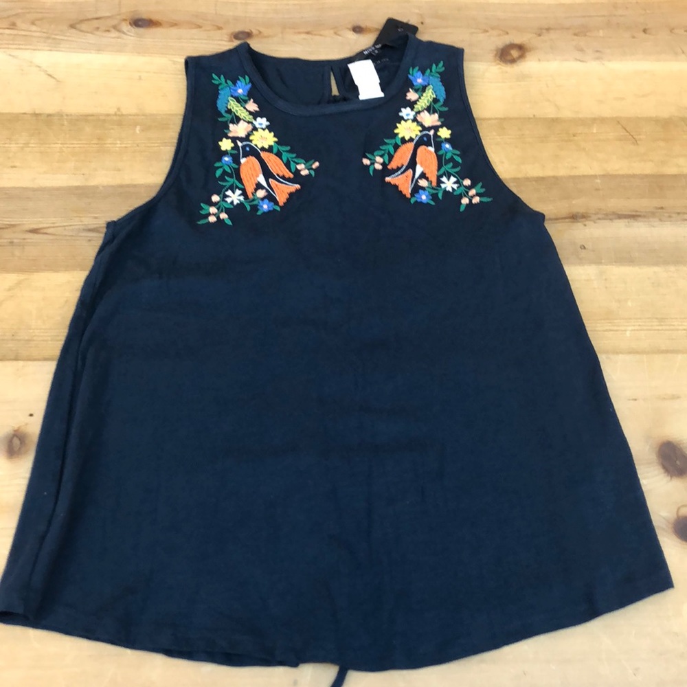 Miss me blue lace up tank embroidery bird NWT